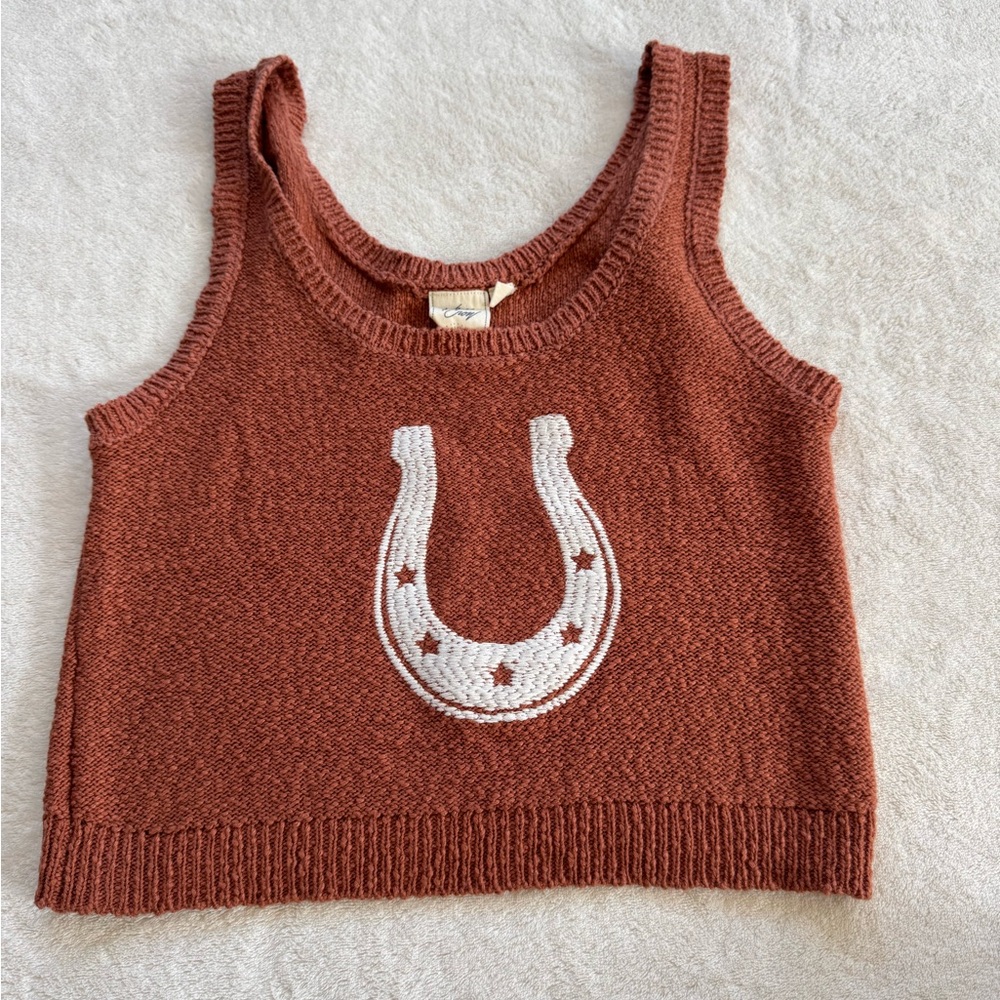 Rust Tank Top with White Horseshoe Design